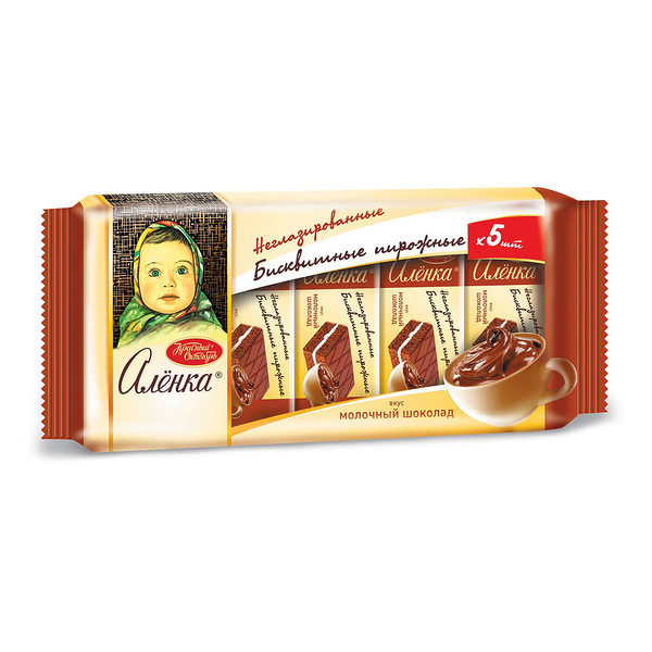 Пирожное бисквитное со вкусом молочного шоколада 5 шт ТМ Аленка
