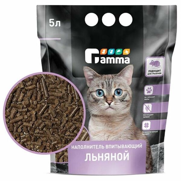 Наполнитель для кошачьего туалета Gamma впитывающий льняной, 5 л
