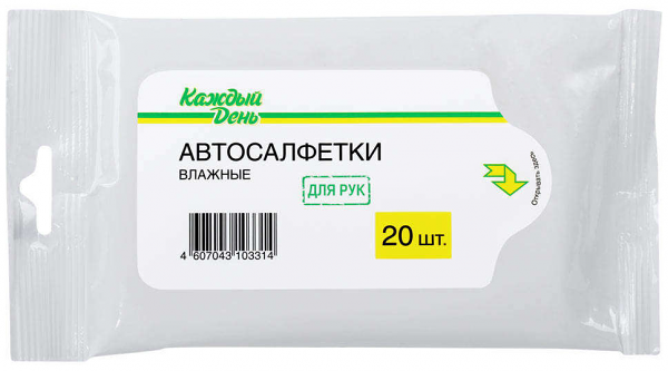 Автосалфетки влажные для рук 20 шт ТМ Каждый день