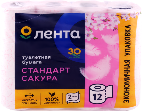 

Туалетная бумага Лента Sakura двухслойная 12 шт, дизайн упаковки в ассортименте