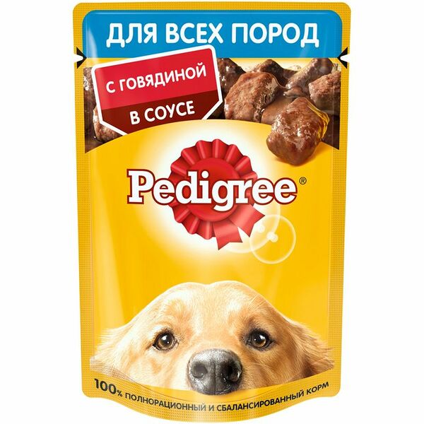 Корм Pedigree с говядиной в соусе для взрослых собак всех пород, 85г