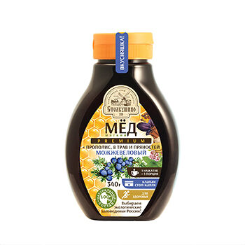Мёд Столбушино с можжевельником, прополисом и пряностями 