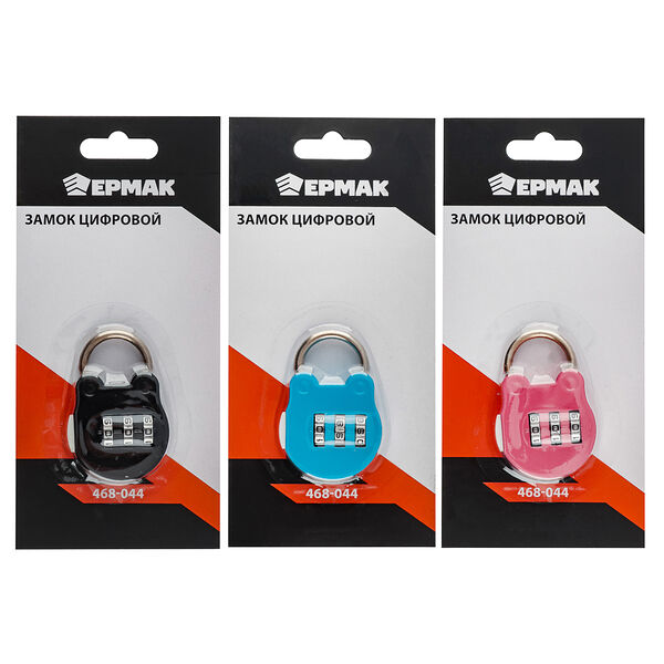 Ермак замок цифровой на блистере, металл, 3 цвета, cr-19в