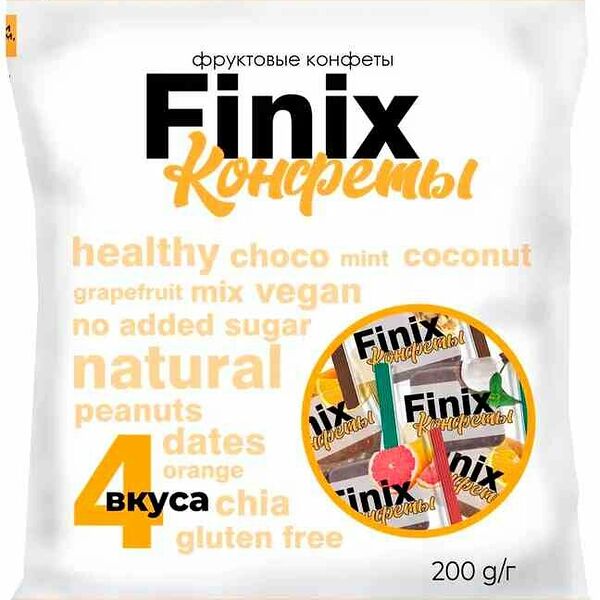 Конфеты фруктовые Finix 4 вкуса без сахара