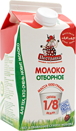 

Молоко пастеризованное Пестравка отборное пюр-пак 3.4–6% 1.5 кг