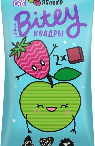 Фруктовый батончик Bitey Квадры без сахара Клубника-яблоко