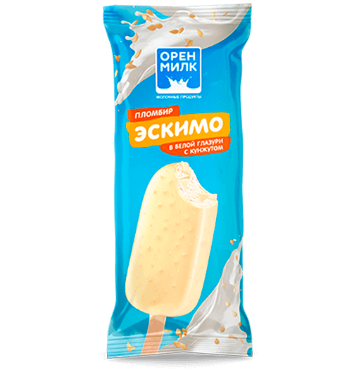 Мороженое Оренмилк пломбир ванильный в белой глазури с кунжутом 65 г