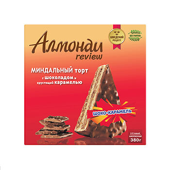 Торт миндальный Алмонди Review с шоколадом и хрустящей карамелью без глютена замороженный