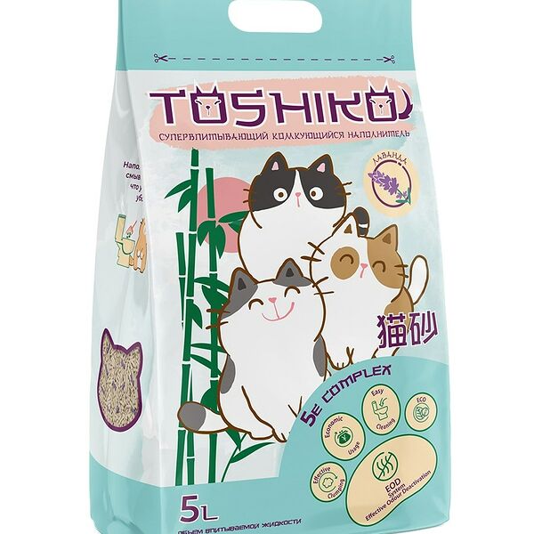 Наполнитель Toshiko Лаванда комкующийся для кошек 1,9 кг 5 л