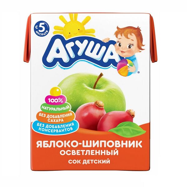 Сок Агуша яблоко-шиповник осветленный с 5 месяцев, 200 мл