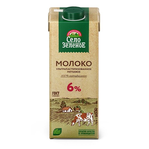 Молоко ультрапастеризованное Село Зелёное 6%