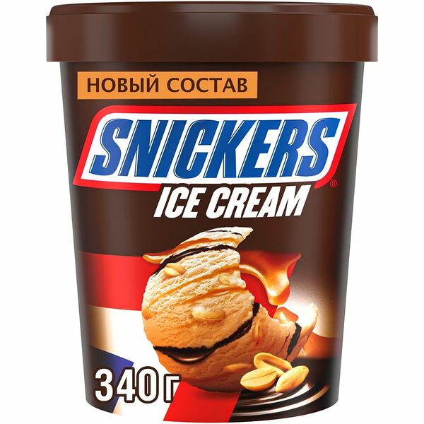 Мороженое сливочное Snickers с арахисом в шоколаде, карамелью и какаосодержащей прослойкой 8,5%