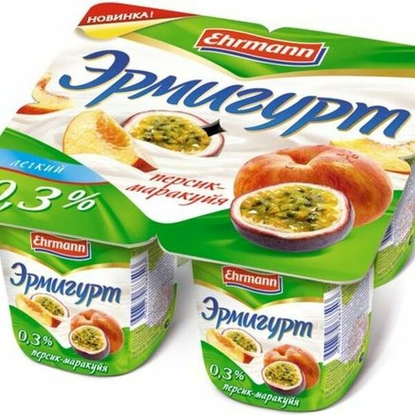 Продукт йогуртный Эрмигурт с персиком и маракуйей 0.3% 1 шт. 100 г