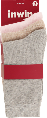 

Носки женские INWIN р. 35–37, цвет бежевый меланж, светло-серый меланж, розовый меланж, Арт.BWS02, 3пары