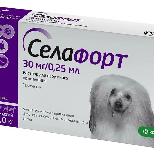 Капли для собак KRKA Селафорт защита от внешних и внутренних паразитов для собак 2.6 - 5.0 кг, 1 пипетка x 0.25 мл