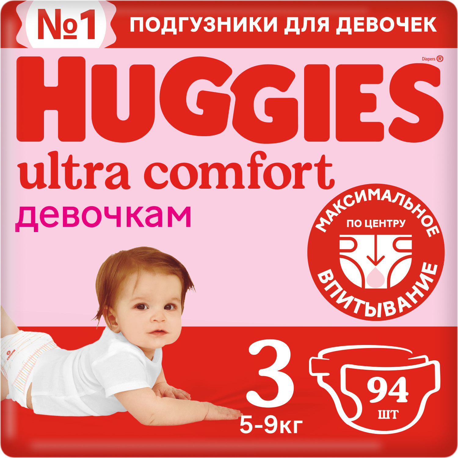 

Подгузники Huggies Ultra Comfort для девочек №3 5-9 кг 94 шт
