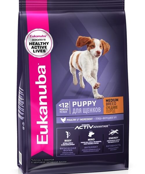 Сухой корм для щенков Eukanuba Dog средние породы, 800г