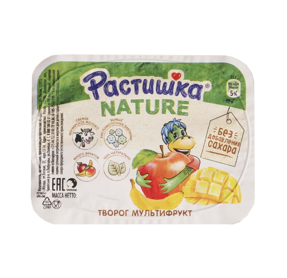 

Творог Растишка Nature Мультифрукт 3,5% 95 г