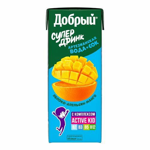 Напиток сокосодержащий Добрый Active kid Яблоко Апельсин Манго 0.2л