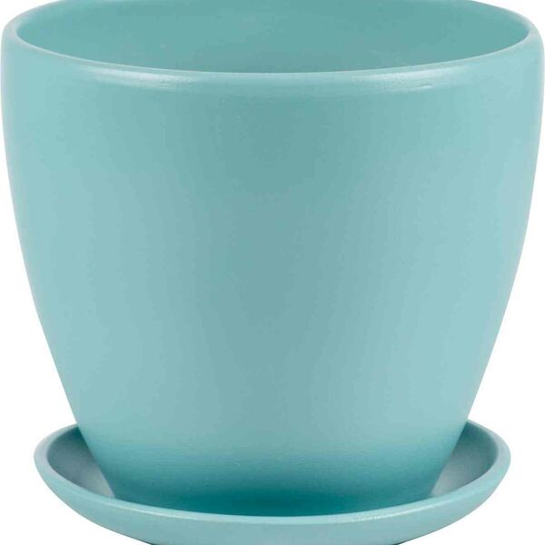 Горшок керамический Бутон с подставкой цвет: бирюзовый объем 1,4 л