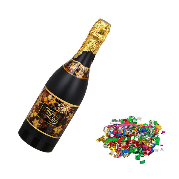 Сноу бум хлопушка пневматическая в форме бутылки шампанского, 32 см, наполнитель фольга серпантин