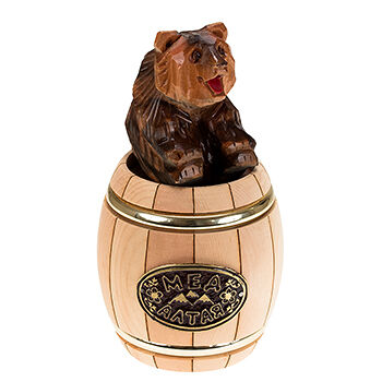 Мёд Горно-Алтайский таёжный в бочонке с медведем 280 г, Россия