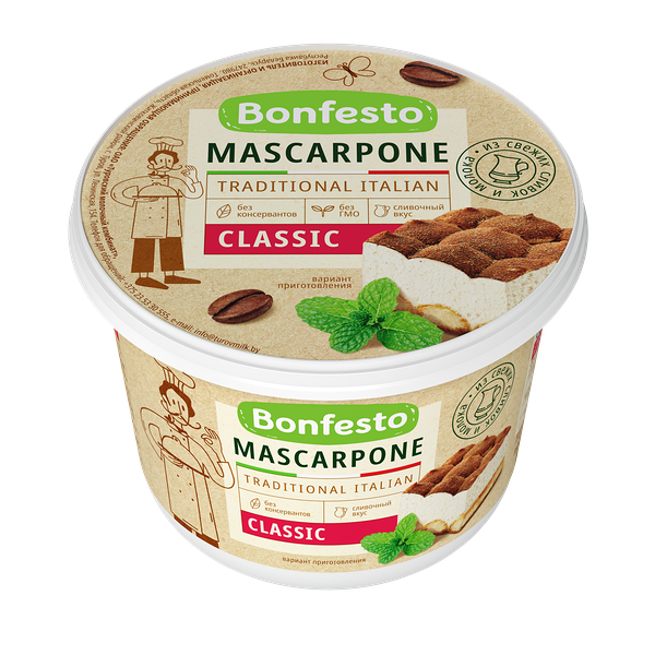 Сыр мягкий МАСКАРПОНЕ жир. 78% вес 500г Bonfesto