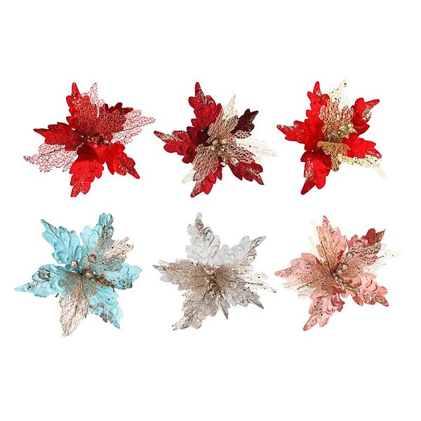 Сноу бум украшение декоративное в виде цветка, текстиль, 28x27см, 1 шт., 6 цветов в ассортименте