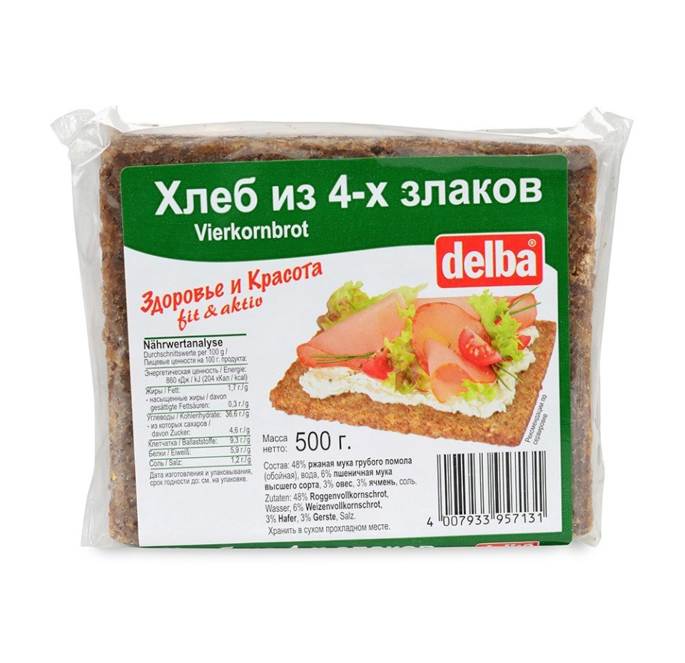 

Хлеб Delba из 4-х злаков в нарезке