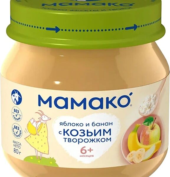 Пюре Мамако Яблоко Банан с козьим творожком с 6 месяцев 80г