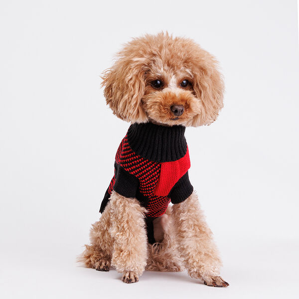 Свитер для кошек и собак, 35 см, черно-красный