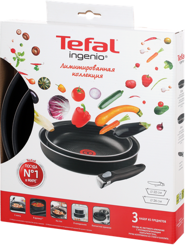 

Набор посуды со съемной ручкой Tefal Ingenio RED 5 4175810, диаметр 22/26 см