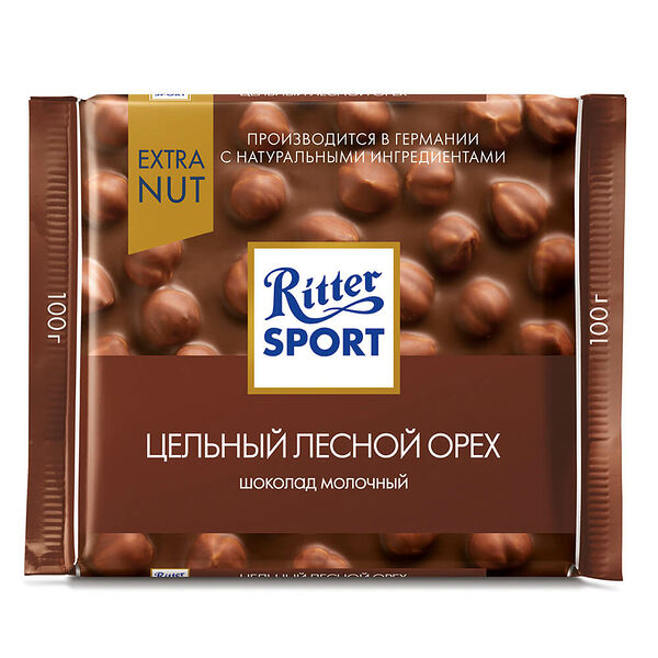 Шоколад Ritter Sport 100 г молочный с цельным лесным орехом