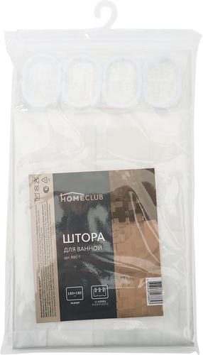 Штора для ванной HOMECLUB 3D, 180х180см, 12 колец в комплекте