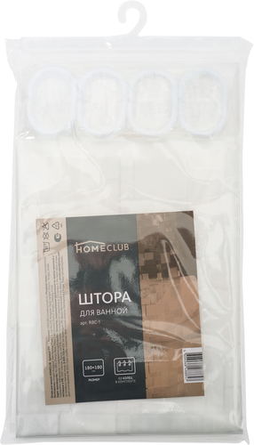 

Штора для ванной HOMECLUB 3D, 180х180см, 12 колец в комплекте
