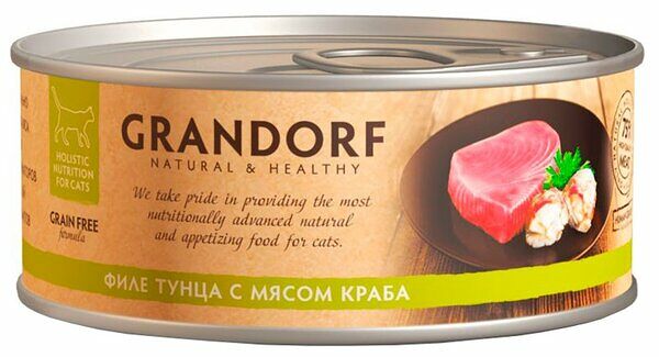 Влажный корм для кошек Grandorf Филе тунца с мясом краба