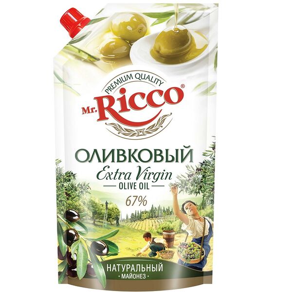 Майонез Mr.Ricco 67% Оливковый Extra Virgin Organic дой-пак 0,375кг