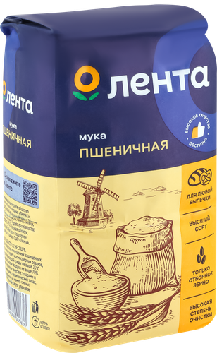 

Мука Лента пшеничная хлебопекарная высший сорт 2 кг