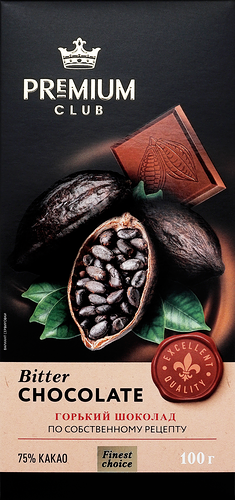Шоколад горький PREMIUM CLUB 75% какао, 100г