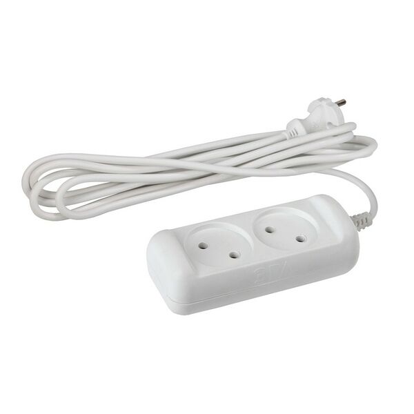 Удлинитель электрический ЭРА, 2 гнезда, без заземления, 1,5 м, белый