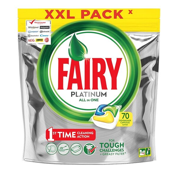 Таблетки для посудомоечных машин Fairy Platinum All in 1 лимон, 70 шт.
