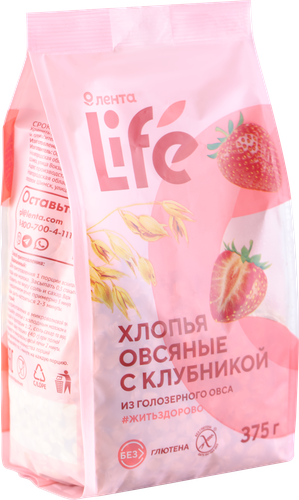 

Хлопья овсяные безглютеновые ЛЕНТА ECO с клубникой, из голозерного овса