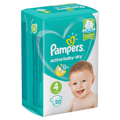 Подгузники Pampers Active Baby–Dry, Вес 9–14 кг, Размер 4, 20 шт