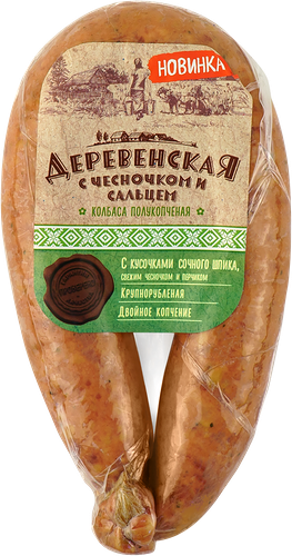 Колбаса полукопченая СПК Деревенская с чесночком и сальцем, категория А
