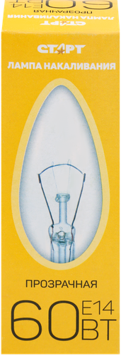 

Лампа накаливания Старт Е14 прозрачная свеча 60 Вт