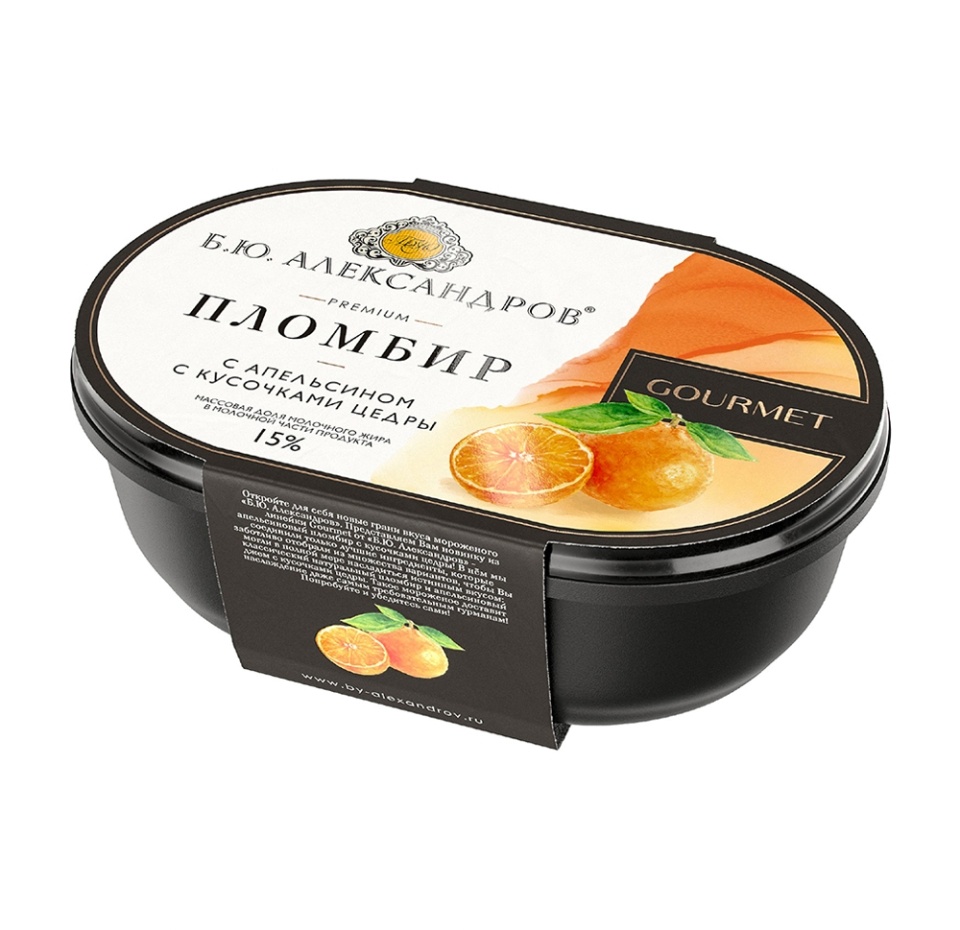 

Мороженое Б.Ю.Александров Пломбир с апельсином с кусочками цедры 15% 450 г