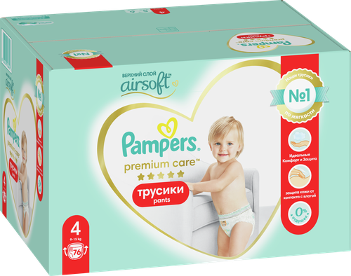 

Подгузники-трусики PAMPERS Premium Care Pants Maxi 9–15кг, 76шт