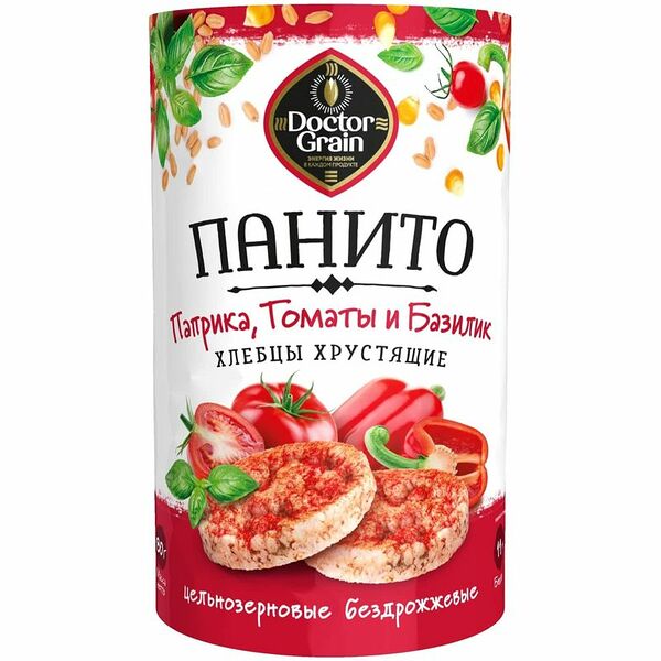 Хлебцы Doctor Grain панито хрустящие с паприкой томатами и базиликом, 80г