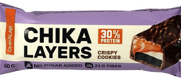 Батончик без сахара Chikalab layers Хрустящее печенье с двойным шоколадом 60г
