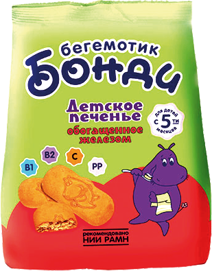 

Печенье Детское Бегемотик Бонди обогащённое железом для детей с 5 месяцев 180 г